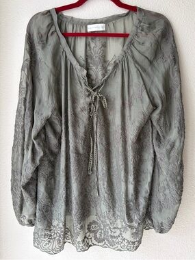 Johnny Was’ 4LoveAndLiberty Silk Embroidered Peasant blouse XL Gorgeous